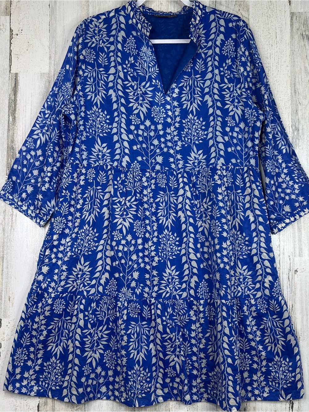 Liza Byrd Floral Sundress Large Blue Coastal Resort Lightweight Dress
